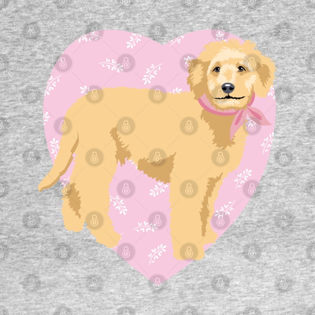 Golden Doodle Dog with Pink Heart by HotPinkStudio.Me